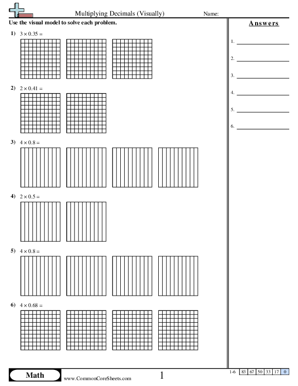 5.nbt.7 Worksheets - Multiplying Decimals (Visually) worksheet